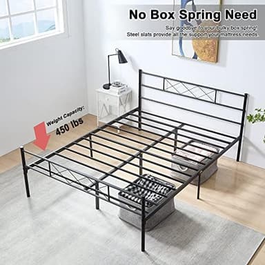 VECELO Queen Metal Platform Bed Frame with Headboard & Footboard, Steel Slats Mattress Foundation, No Box Spring Needed, Dark Black - Image 6