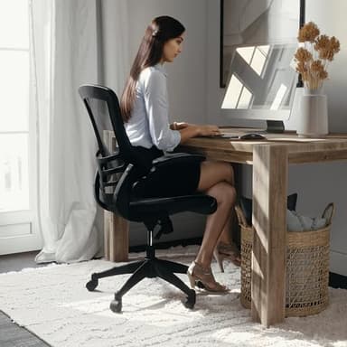 Flash Furniture Kelista Mid-Back Swivel Office Chair with Adjustable Seat Height, Ergonomic Mesh Desk Chair with LeatherSoft Seat, Black - Image 7