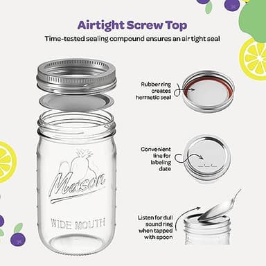 Wide Mouth Mason Jars 32 oz [4 Pack] With Mason Jar Lids and Bands, Mason Jars 32 oz - For Canning, Fermenting, Pickling - Jar Decor - Microwave/Freeze/Dishwasher Safe. - Image 8