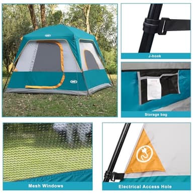 UNP 4-Person Tent, Portable Cabin Tent, Camping Tent 4-Person Easy Set Up, Waterproof with Top Rainfly for Outdoor Camping/Hiking (Ocean Blue) - Image 4