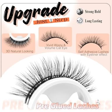 Self Adhesive Eyelashes Short 8-14mm Natural Self Adhesive Lashes No Glue Needed Invisible Band Reusable Press On Lashes without Eyeliner Cat Eye Pre Glued Mink Lashes 5 Pairs False Lashes by YDAGKH - Image 4