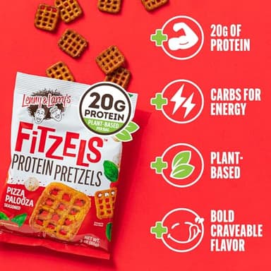 Lenny & Larry's Pizza Palooza FITZELS- Savory Pretzel Snacks Incredibly Tasty High Protein, Salty, Vegan 20 g's of Plant Based Protein 8 (eight) Bags, 3 oz Each - Image 4