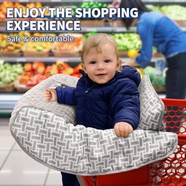 Pozico Minky Dot Shopping Cart Cover for Baby - Soft and Cozy High Chair Cover, Portable and Machine Washable-Gray Rectangle Print - Image 2
