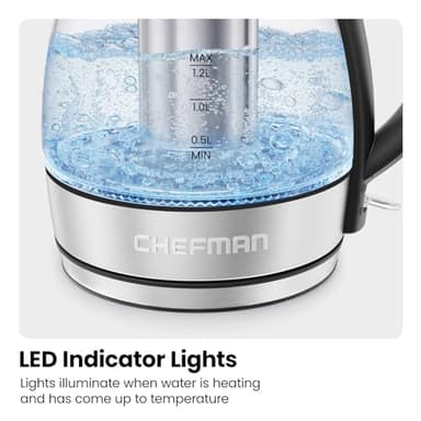 CHEFMAN Electric Kettle - 1.2L 1500W Hot Water Tea Pot with Infuser, BPA Free, Auto Shut Off, Boil-Dry Protection, Removable Lid, LED Light, Cordless Glass Electric Tea Kettle – Stainless Steel - Image 8