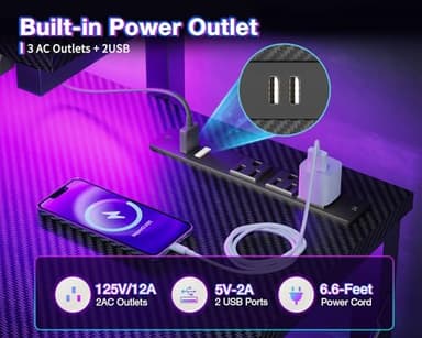 MOTPK 40 Inch Small Gaming Desk with Storage & Led Lights, Computer Desk with Power Outlet & Shelf, Reversible Gamer Desk with Adjustable Monitor Stand, Carbon Fiber Texture Black - Image 7