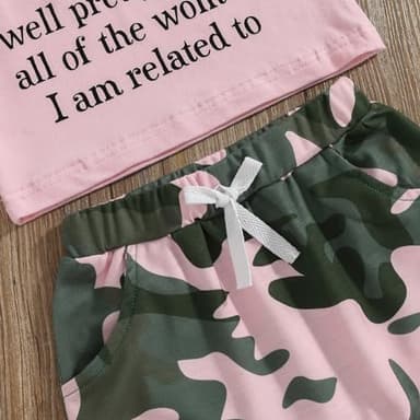 Fernvia Toddler Girls Clothes 1T 2T 3T 4T 5T Summer Outfits Baby Kids Short Sleeve T-Shirt Tops & Camouflage Shorts Sets (B-Pink, 12-18 Months) - Image 6