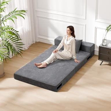 HOMFINE Folding Sofa Bed - Convertible Sleeper Chair with Pillow, Fold Out Couch, Memory Foam Floor Mattress, Futon Couch, Lazy Sofa for Living Room/Dorm/Guest Room/Home Office, Twin, Grey - Image 7