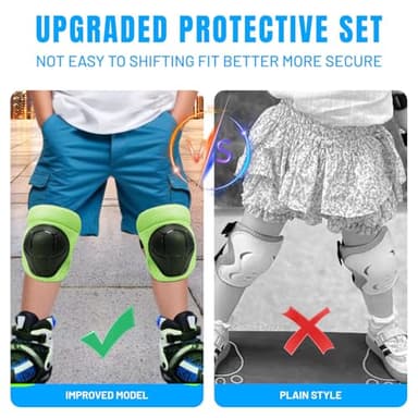 GEQID Kids Knee Pads Elbow Pads Wrist Guards Set ,Protective Gear for 4-6-12 Boys Girls Roller Skating Scooter Skateboarding Bike (Green, Free Size (4-12 Years or 40-80lbs)) - Image 5