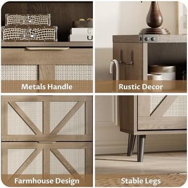 Shoe Cabinet with 2 Flip Drawers & Open Storage,Farmhouse Shoe Storage Cabinet for Entryway,Freestanding Narrow Organizer Rack with Legs,Foyer,Hallway,Rustic Oak Rattan - Image 7