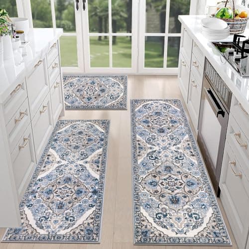 HEBE Farmhouse Kitchen Rugs Sets of 3 Non Slip Washable Boho Kitchen Rugs and Mats for Floor Kitchen Runner Rug Floor Carpet for Kitchen, Laundry, Hallways - Image 1