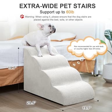 Dog Stairs Ramps for Small/Medium Dogs to Beds and Couch Up to 24'', 4-Step Dog Steps with Sturdy High-Density Foam, Pet Stairs with Non-Slip Bottom for Puppy and Cat, with Hair Remover Roller, White - Image 5