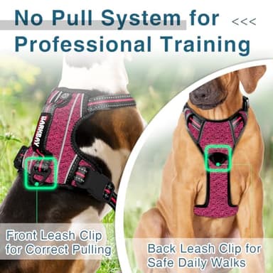 BARKBAY Dog Harness No Pull with ID Tag Pocket - Heavy Duty, Reflective, Easy Control for Large Dogs(Pink/Black,L) - Image 3