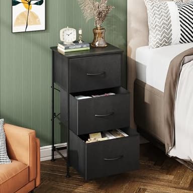 WLIVE Dresser with 3 Drawers, Fabric Nightstand, Organizer Unit, Storage Dresser for Bedroom, Hallway, Entryway, Closets, Sturdy Steel Frame, Wood Top, Easy Pull Handle, Charcoal Black - Image 2