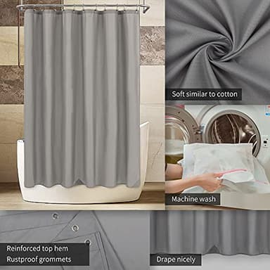 ALYVIA SPRING Waterproof Fabric Shower Curtain Liner - Soft & Light-Weight Cloth Shower Liner with Magnets, Hotel Quality & Machine Washable - Standard Size 72x72, Gray - Image 3