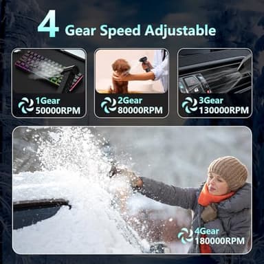 DEGGE 10000mAh Compressed Air Duster, 180000RPM Electric Air Duster with Display Screen & Light, 4 Gear Adjustable Cordless Rechargeable Turbo Car Dryer Jet Air Blower for Keyboard,Computer,Car,Home - Image 5