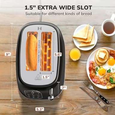 Keenstone Smart Touch Screen Toaster 2 Slice, Retro Wide Slot Stainless Steel Toaster with 6 Browning Levels, Reheat & Defrost, for Bagel, Toast, Bread, Removable Crumb Tray, Black - Image 8