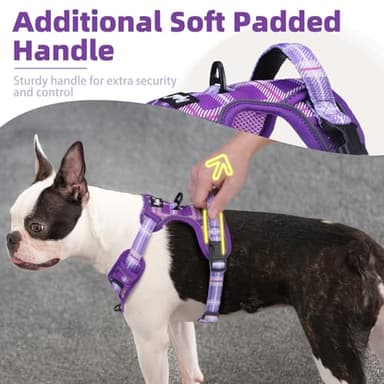 PUPTECK No Pull Dog Harness for Large, Adjustable Reflective Dog Harness with Handle Easy Control, Comfortable Soft Padded Pet Vest Harness for Large Dogs, Plaid Purple XL - Image 3