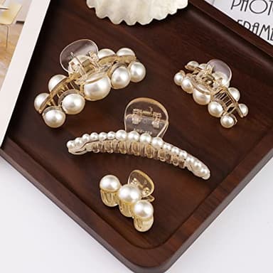 Mehayi 4 PCS Large Pearl Hair Claw Clips for Women Girls, Hair Barrette Clamps for Thick Thin Hair, Fashion Hair Accessories Headwear Styling Tools for Party Wedding - Image 7