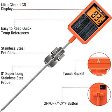ThermoPro TP510 Waterproof Digital Candy Thermometer with Pot Clip, 10" Long Probe Instant Read Food Cooking Meat Thermometer for Grilling Smoker BBQ Deep Fry Oil Thermometer - Image 8