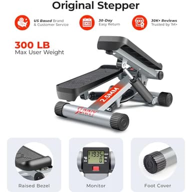 Sunny Health & Fitness Mini Steppers for Exercise at Home, Stair Step Workout Machine with Resistance Bands, Full Body Cardio Equipment with Digital Monitor - No. 012 -S - Image 6