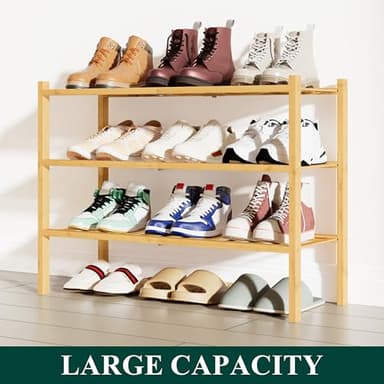 Smiry Shoe Rack, 3 Tier Bamboo Shoe Organizer, Stackable Free Standing Wooden Shoe Storage Shelf for Closet, Entryway, Front Door Entrance, Natural - Image 5