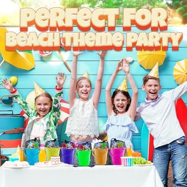 Mini 4.5-Inch Beach Buckets for Kids - (12 Pack) Sand Buckets and Shovels w/Rakes & Mesh Bags - Small Beach Pails - Sturdy Unbreakable Plastic - Beach Party Favors & Giveaways for Toddlers Ages 3-6 - Image 4