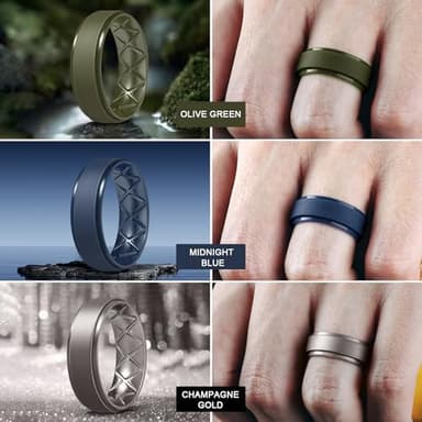 Egnaro Inner Arc Ergonomic Breathable Design, Silicone Rings Mens with Half Sizes, 7 Rings / 6 Rings / 5 Rings / 4 Rings / 1 Ring Rubber Wedding Bands, 8.5mm Wide-2mm Thick - Image 3