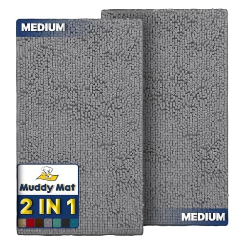 Muddy Mat® 2-Piece Grey Medium 30"X19" AS-SEEN-ON-TV Highly Absorbent Microfiber Door Mat, Bath Mat and Pet Rug, Non Slip Thick Washable, Soft Chenille for Kitchen Bathroom Bedroom Indoor and Outdoor - Image 1