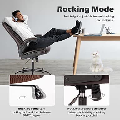 Executive Office Chair – Ergonomic Adjustable Computer Desk Chairs with High Back Flip-up Armrests, Swivel Task Chair with Lumbar Support, Bonded Leather - Image 6