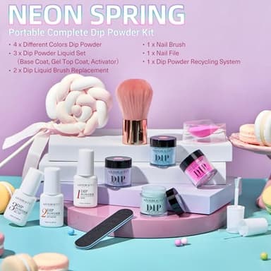 AZUREBEAUTY Dip Powder Nail Kit Starter, Spring Summer Bright Pastel Green Hot Pink Purple 4 Colors Dipping Powder Liquid Set with Base/Top Coat Activator for French Nail Art Manicure DIY Easter Gift - Image 5