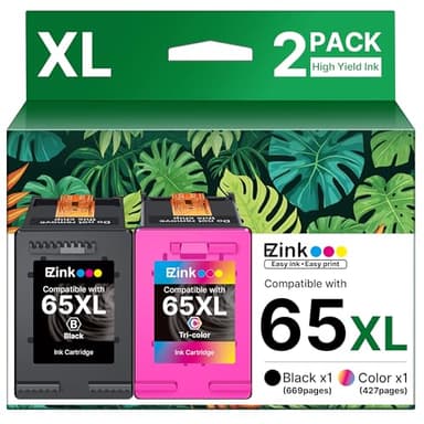 65XL 65 ink cartridges black/color combo pack Replacement for HP ink 65 65xl black and color ink cartridge work for HP Envy 5055 5000 5070 5052 5014 DeskJet 3755 3772 3700 3752 3722 2600 2622 (2 Pack) - Image 1