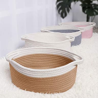 ABenkle Small Basket with Handles - Decorative Durable Rope Woven Storage Bin Shelf Storage Organizer Cube, Easter Baby Gift Basket, 12"x8"x5", White - Image 7