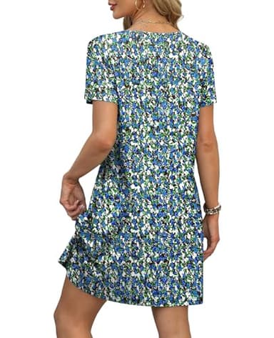 OFEEFAN Beach Vacation Clothes for Women Fashion Casual Summer Dresses for Women 2025 Loose V Neck Short Sleeve T Shirts Dress with Pockets Vacation Sundresses Floral 07 L - Image 4