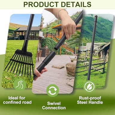 Small Rake for Leaves, 11 Metal Tines Narrow Leaf Rake, 60'' Leaf Rakes for Lawns with Adjustable Steel Handle for Camping Flower Beds Mulch Shrub, Black - Image 4