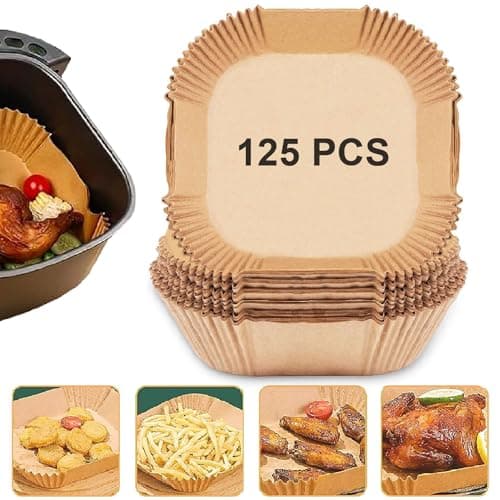 Air Fryer Paper Liners, 125PCS Non-stick Disposable Liners, Baking Paper for Air Fryer Oil-proof, Water-proof, Food Grade Parchment for Baking Roasting Microwave (8inch-Square) - Image 1