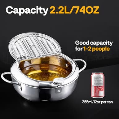 VIVOHOME 8.3 Inch 2.2 L 304 Stainless Steel Deep Fryer Pot with Tong, Tempura Fryer Pan with Thermometer for Chicken, Fish, French Fries, Shrimp - Image 5