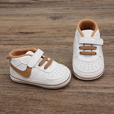 Clowora Unsex Baby Shoes Boys Girls Infant Sneakers Non-Slip Soft Rubber Sole Toddler Crib First Walker Lightweight Shoes (A03/Khaki,6-12 Months) - Image 3