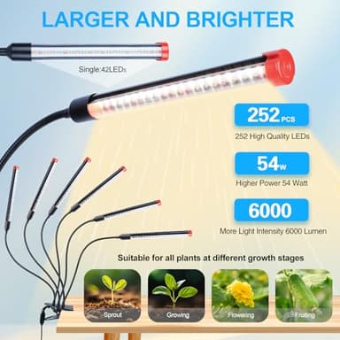 GameChanger! 54W, NOT 15W, 6Head Strong Clip Grow Lights for Indoor Plants with Timer, Best Gift for Plants Lover, LED Plant Growing Lamp for Houseplants, Bonsai, Seed Starting, Seedlings, VEG, Flower - Image 2