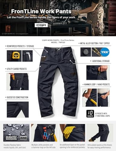 CQR Men's Quick Dry Work Pants, Water Resistant Outdoor Tactical Pants, Lightweight Stretch Cargo Hiking Pants, Work Pants Police Navy, 30W x 32L - Image 7