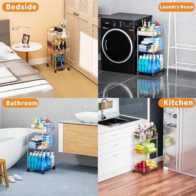 Yieach 3 Tiered Rolling Utility Cart on Wheels with Handle,Modern Design Storage Cart for Bedside,Nursery,Snack,Nail,Book,Diaper Caddy,Lash Cart Organizer,Detergent Stand for Laundry Room,Bathroom - Image 2