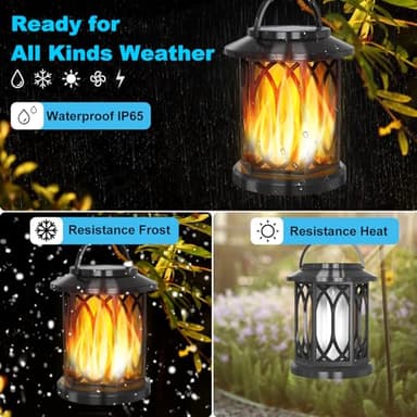 Yuyotrre Solar Lanterns - Waterproof, Flickering Flame Outdoor Lanterns for Yard, Porch, Path, Balcony, Patio Decor - 2 Pack - Image 2