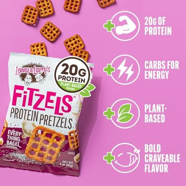 Lenny & Larry's Everything Bagel FITZELS- Savory Pretzel Snacks Incredibly Tasty, High Protein Salty, Vegan, 20 g's of Plant Based Protein 8 (eight) Bags, 3 oz Each - Image 4