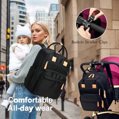 LORADI 18 Pockets Large Diaper Bag Backpack with Waterproof Pockets and Stroller Buckle, Convertible Baby Bag (XL Black, Extra Large) - Image 8