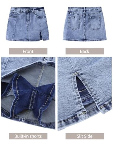 luvamia Skorts Skirts for Women Denim Mini Skirt Side Slit with High Waisted Jean Shorts Stretchy Womens Skort High Waisted Jean Shorts Bay Blue X-Large Size 16-18 - Image 5