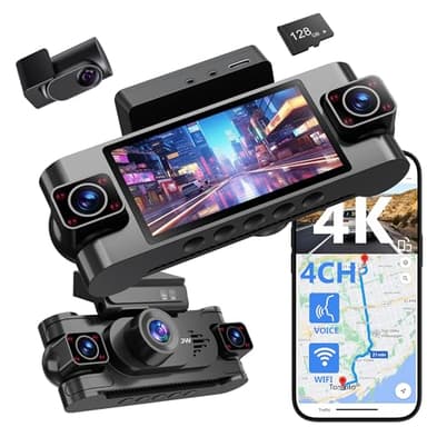 4 Channel Dash Cam 360° View,4K Front Rear Inside Dashcam,Left Right Dash Camera for Cars,Built-in GPS, 5G WiFi,Voice Control,Night Vision, 24/7 Recording Parking Mode Monitor, Free 128G Card - Image 1