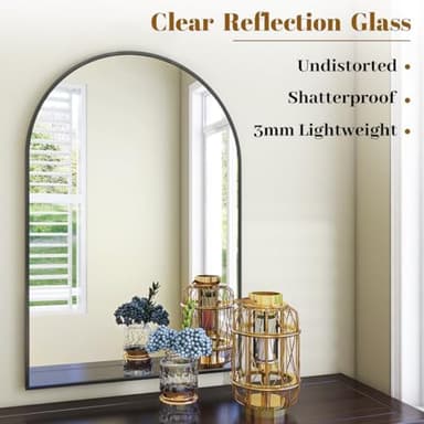 VooBang Arched Wall Mirror, 24 x 36 inch Arch Bathroom Mirror, Wall Mounted Vanity Mirror with Arch Metal Frame, Modern Bathroom Vanity Mirror for Bedroom, Living Room, Hanging or Leaning, Black - Image 3