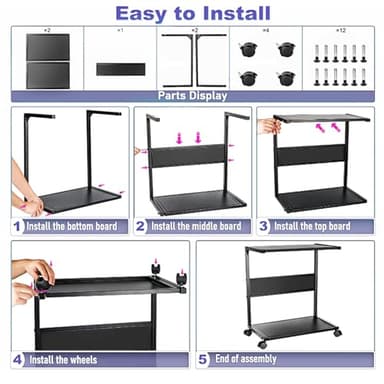 Bfttlity PC Stand Computer Tower Stand 2-Tier Metal CPU Holder with Locking Caster Wheels Suitable for Most PC (Black, L) - Image 7
