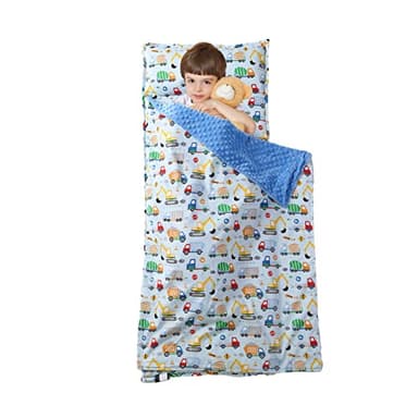 NapCure Toddler Nap Mat with Removable Pillow and Minky Blanket,Soft Rolled Napping Mats for Boys and Girls,Lightweight Daycare,Preschool,Travel Toddler Sleeping Slumber Bag-50”×20”(Truck and Digger) - Image 4