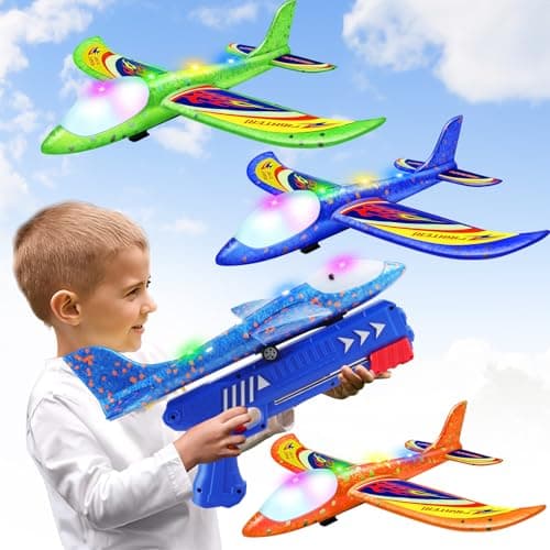 Wesfuner 3 Pack Foam Airplane Launcher Toys, 2 Flight Mode Glider Plane,Kids Flying Toy,3 4 5 6 7 8 9 10 11 12 Year Old Boys Girls Gifts,Outdoor Sport Party Favor - Image 1