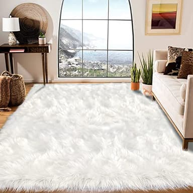 Latepis 12x12 Area Rugs for Bedroom White Faux Fur Rug Washable Super Fluffy Rug Faux Sheepskin for Living Room Floor Sofa Shag Rug Office Home Décor, Square - Image 2